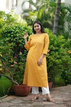 Load image into Gallery viewer, HANDLOOM MUSTARD KURTI ONLY