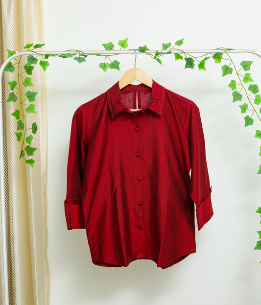 Dupion Silk Shirt - Maroon