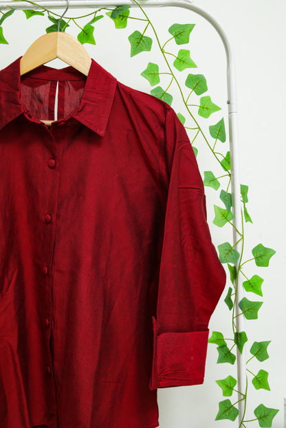 Dupion Silk Shirt - Maroon