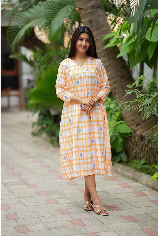 PRINTED MUL COTTON  A- LINE DRESS