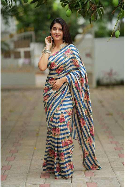 MOGRA CHANDERI SAREE WITH READY MADE MOGRA CHANDERI BLOUSE