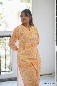 Paisley print Semi Linen (Mustard) - KURTI ONLY