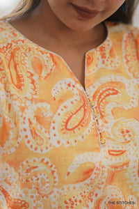Paisley print Semi Linen (Mustard) - KURTI ONLY