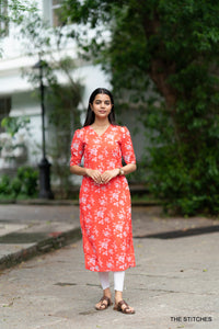 Orange Floral Kurti Only