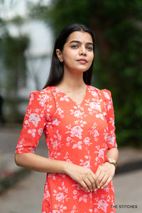 Orange Floral Kurti Only