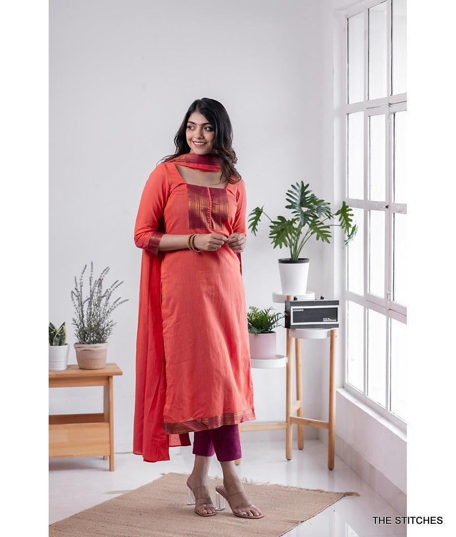 MANGALAGIRI KURTI with DUPATTA - PEACH