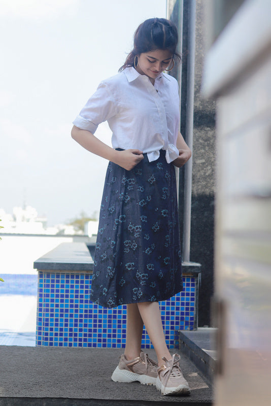 Denim Floral Skirt Set - Main Image