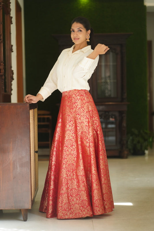 Indian Long Skirt, Bollywood Skirt, Red Skirt With Golden Border, Dance  Skirt | eBay